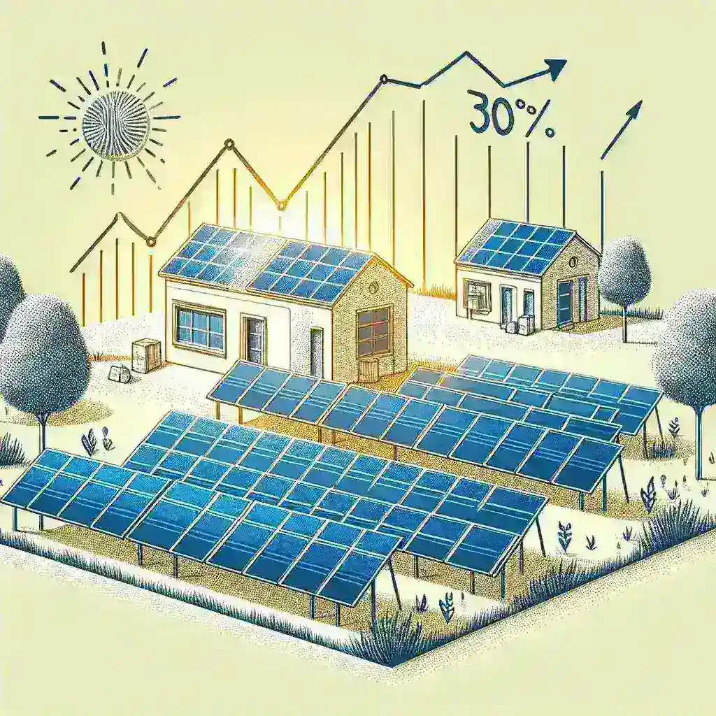 "Infográfico sobre o crescimento de 30% na instalação de mini usinas solares, destacando dados e tendências do setor de energia renovável no Brasil."
